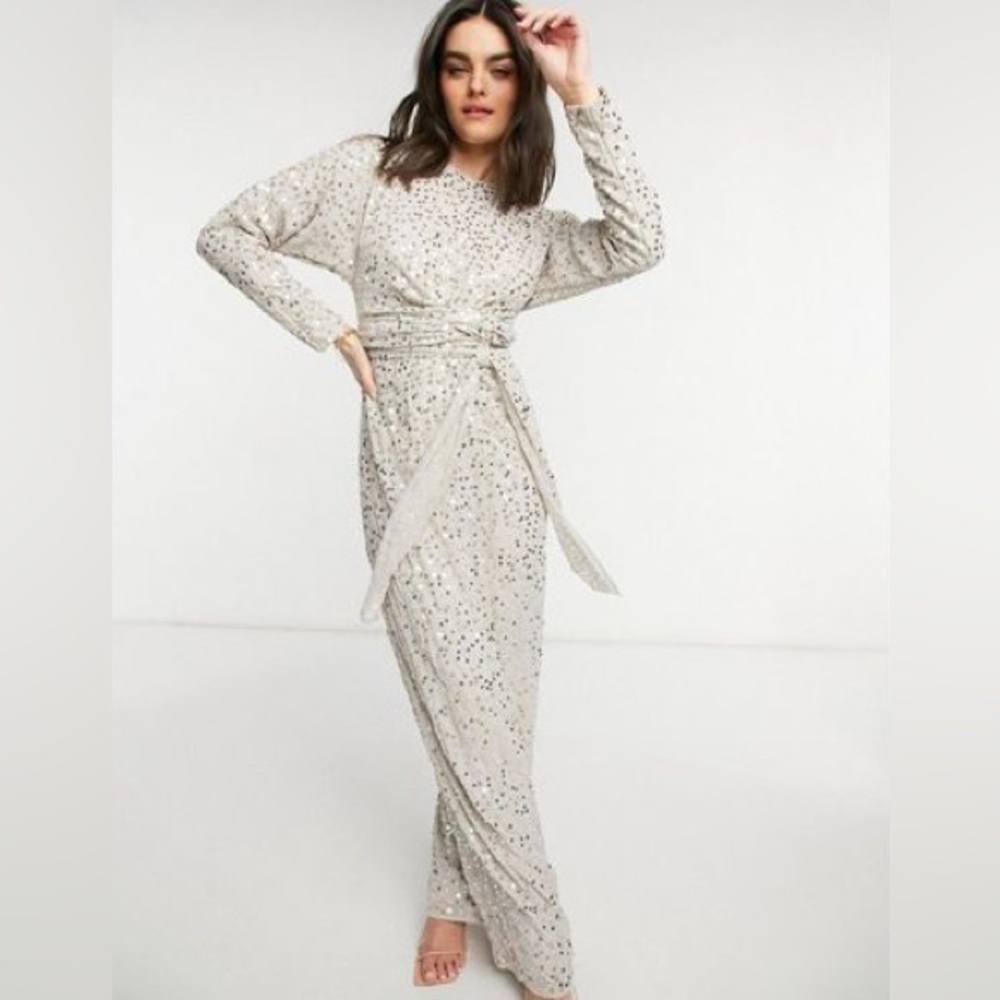 ASOS NWTS maxi dress with batwing sleeve & wrap waist in scatter sequin SIZE 8